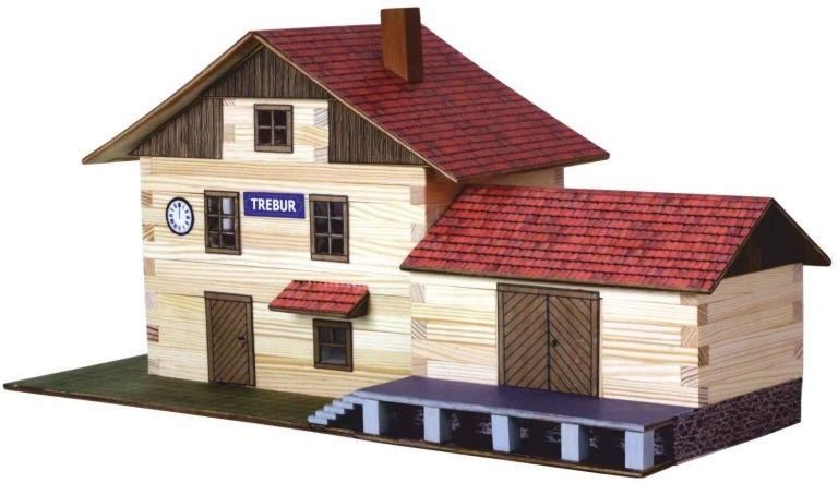 Железопътна гара - Сглобяем модел от дърво - макет