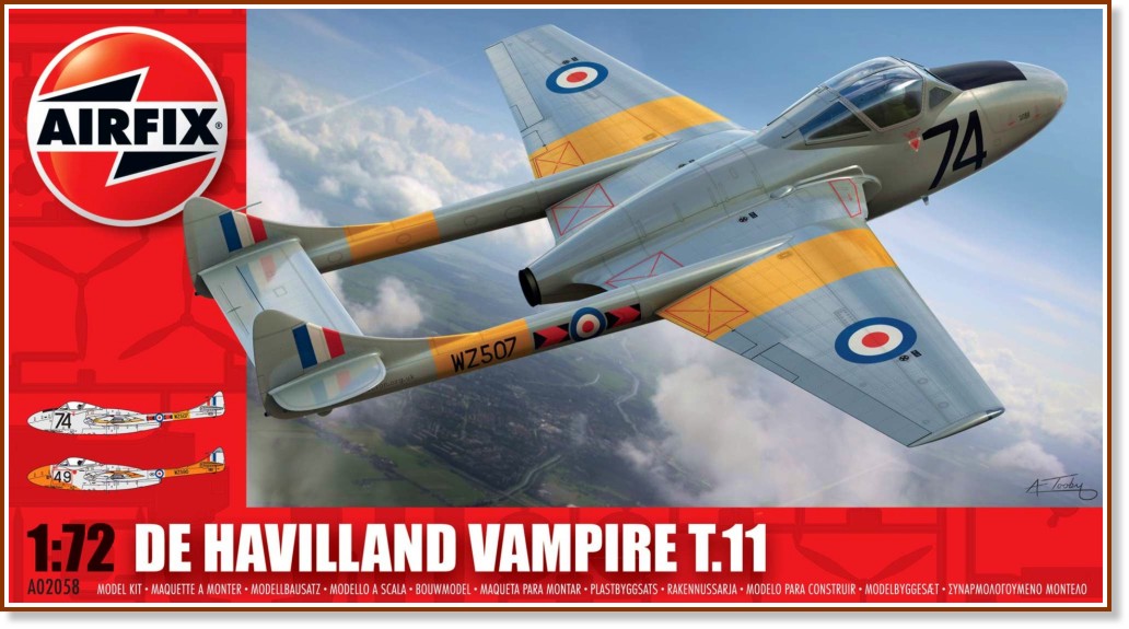 Военен самолет - De Havilland Vampire T.11 - Сглобяем авиомодел - макет