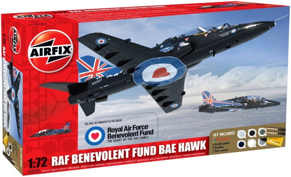 Учебно-тренировъчен самолет - RAF Benevolent Fund BAE Hawk - Сглобяем авиомодел - комплект с лепило и боички - макет