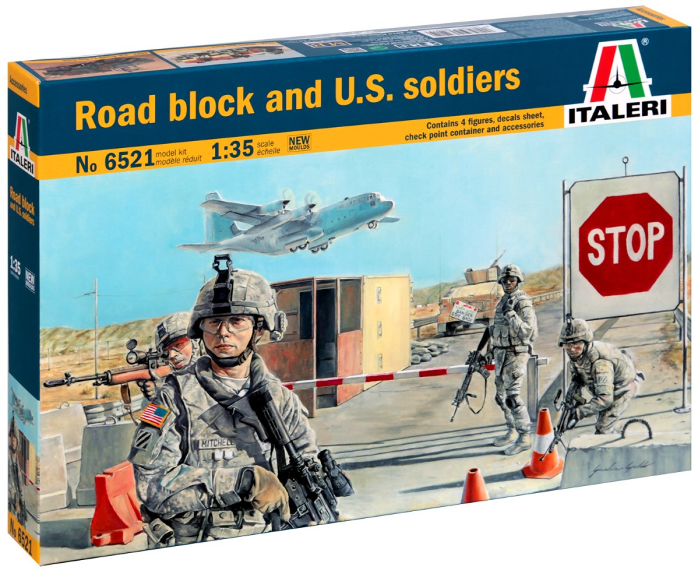 Военен пътен пост и американски войници - Сглобяем комплект - сграда и фигури - макет
