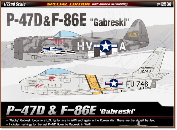 Военни самолети - Gabreski P-47D & Gabreski F-86E - Два сглобяеми авиомодела - макет
