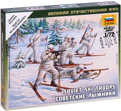 Съветски войници със ски - Комплект от 5 сглобяеми фигури от серията "Великата отечествена война" - макет