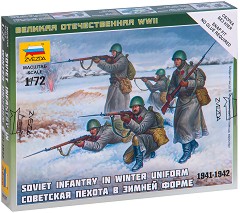 Съветска пехота в зимни униформи - Комплект от 4 сглобяеми фигури от серията "Великата отечествена война" - макет